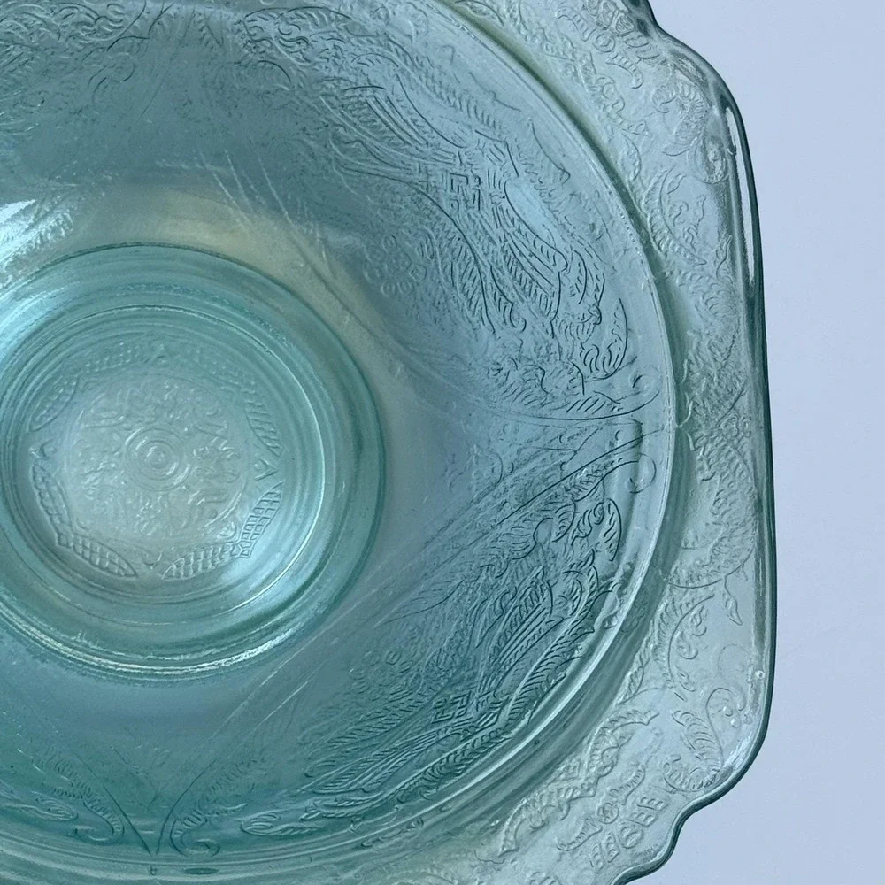 Vintage Depression Glass Recollection Madrid Teal Cereal Salad Bowl Set of‎ 4
